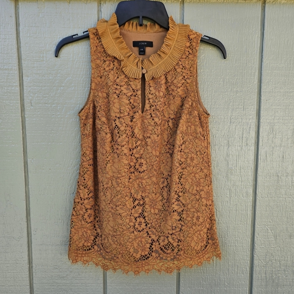 J. CREW Ruffle Neck Lace Sleeveless Top